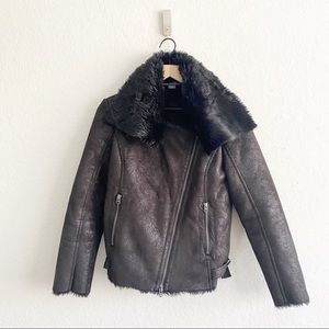 A|X Faux Fur Metallic Lapel Moto Style Jacket Med